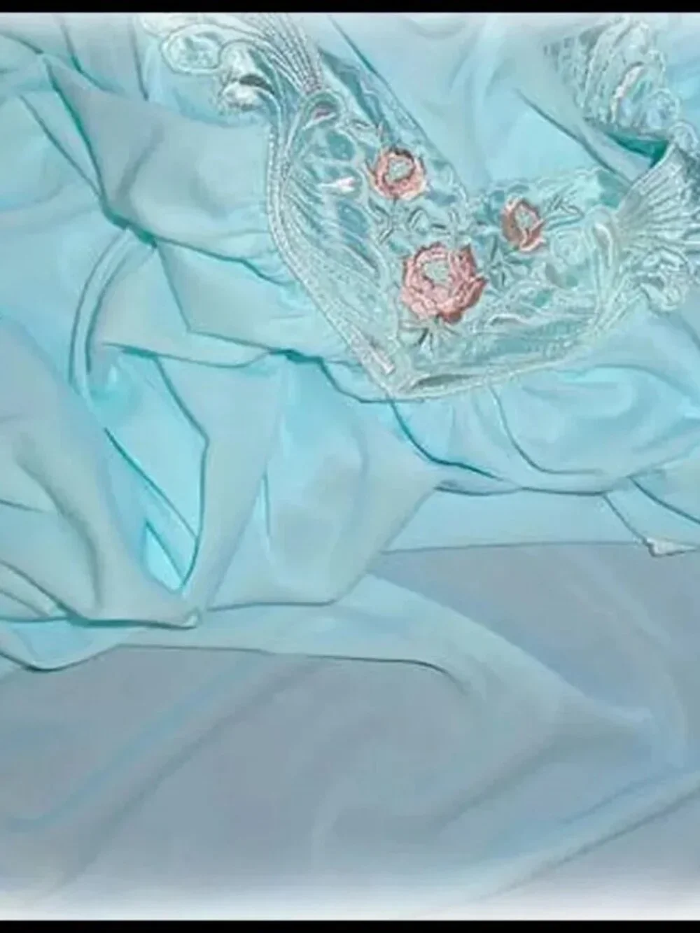 Vintage Nylon Nightgown Aqua Mid Length, SLINKY Shadowline